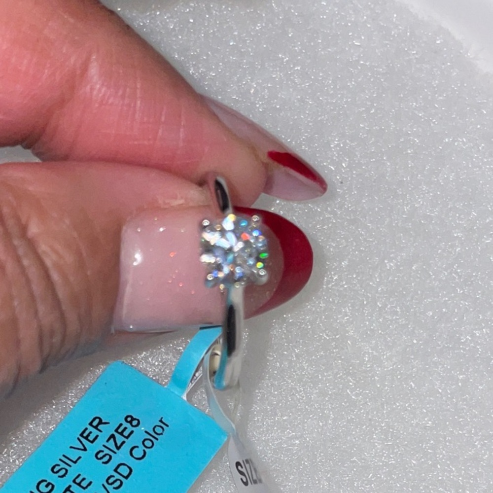 925 Sterling Silver Moissanite Ring 1.3ct Size 8 Engagement Wedding Ring”